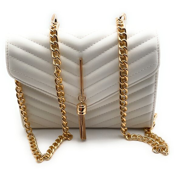 Women’s Chevron Flap Crossbody Bag Gold Decor New - Picture 4 of 5